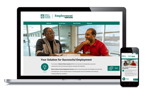 MODC Employment Services website on a laptop and cellphone